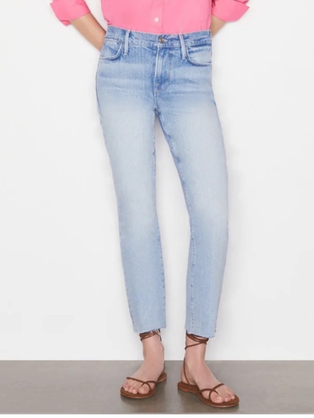 Frame Le High Straight Leg Jeans Light Wash Raw Hem 28 New with Tag